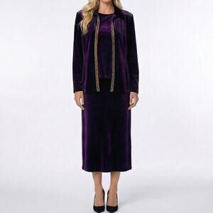 RICCI Purple Vintage 90s Velvet Sweater 3 Piece Skirt Suit Set